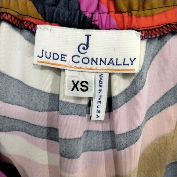 Jude Connally Swing Dress Womens Sz XS Multicolor Wave Print Short Sleeve Ruffle - Picture 6 of 11